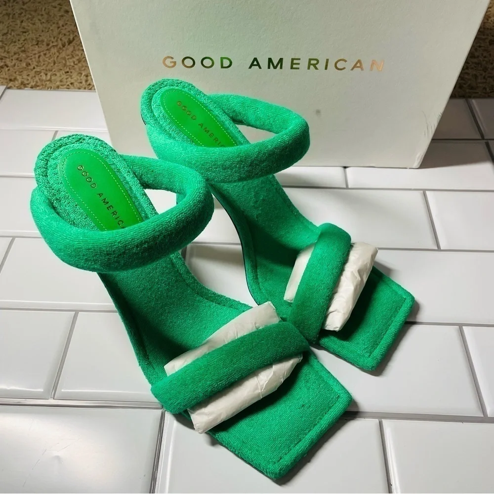 Good American Terry Slip-On‎ High Heeled Sandals - Green TRENDY Y2K